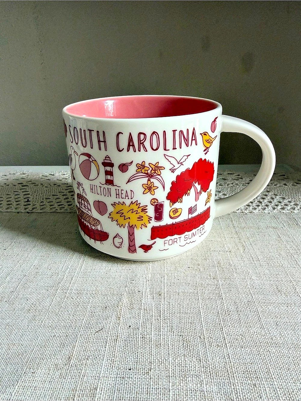 Starbucks South Carolina Been There Series 14 oz Coffee Mug White & Pink